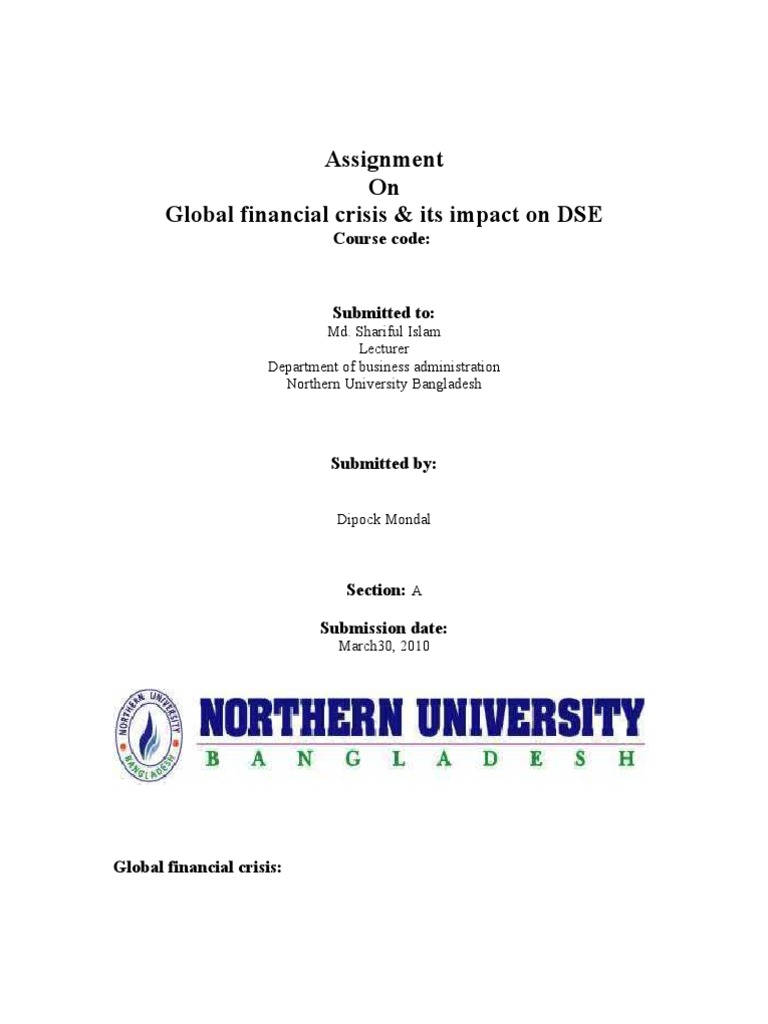 Impact of Global Financial Crisis on DSE | PDF | Financial Crisis Of ...