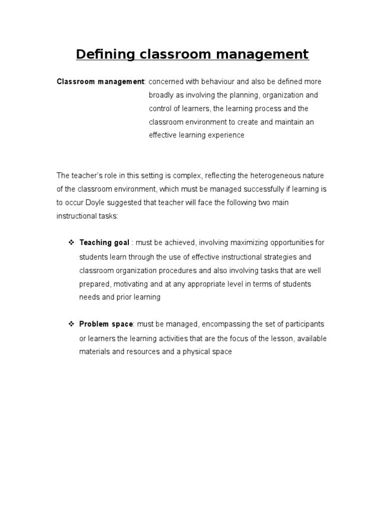 Defining Classroom Management PDF Classroom Management Teachers