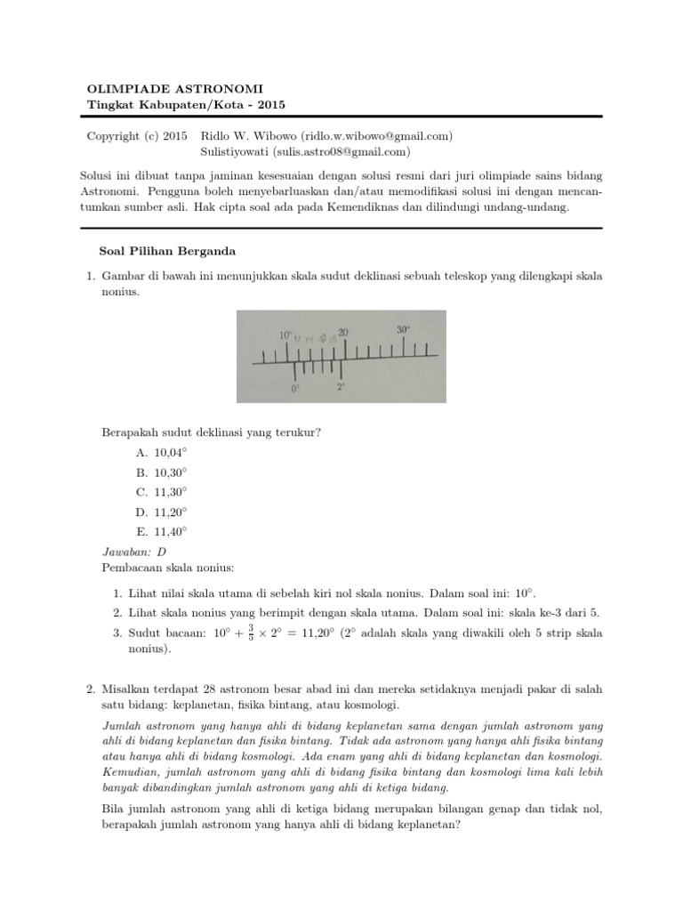 Soal Dan Kunci OSK Astronomi 2015