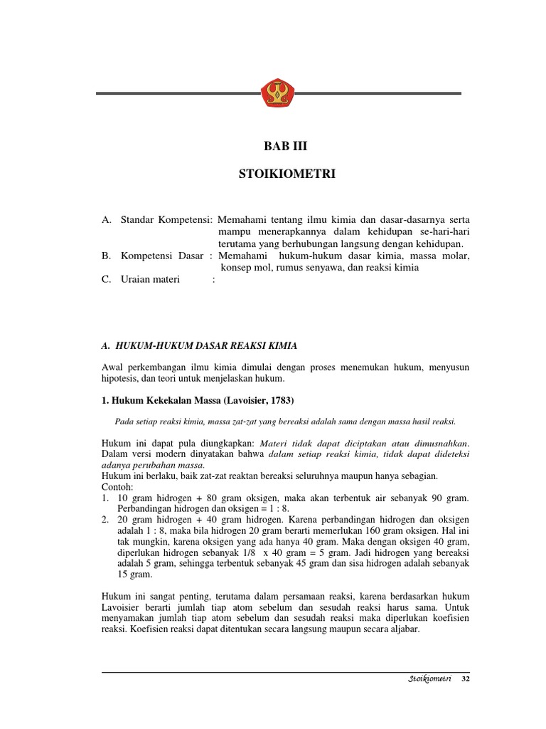 Hukum Dasar Reaksi Kimia dan Stoikiometri | PDF | Metode & Bahan Ajar ...