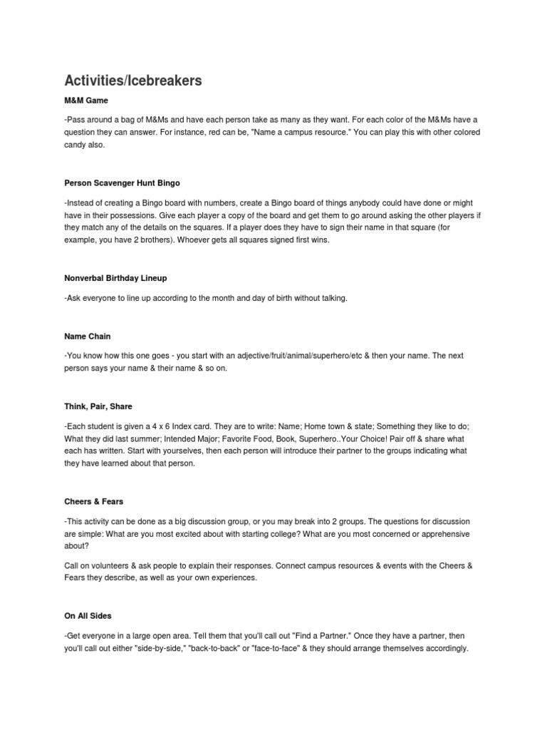 Ice Breaker Ideas For Leaders | PDF | Leisure