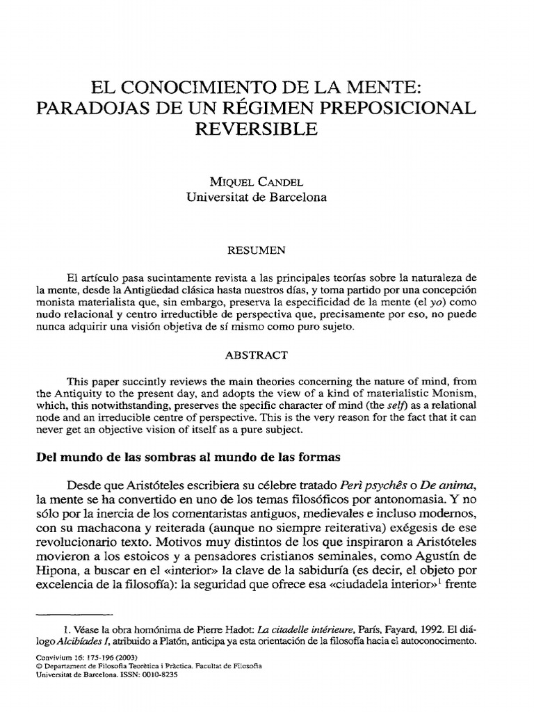 Paradojas de la Mente y su Conocimiento | PDF | Mente | Comprensión
