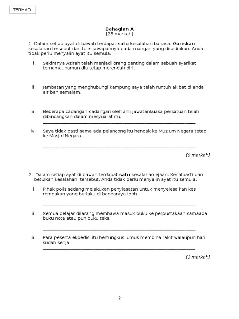 Latihan Tatabahasa Pt3 Bahasa Melayu Dengan Jawapan