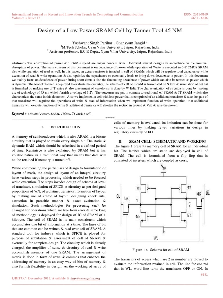 Low Power SRAM Cell Design Using Tanner | PDF | Random Access Memory ...