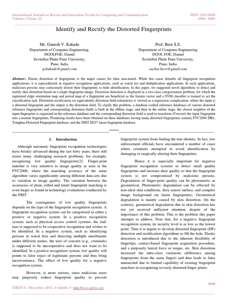 Identify and Rectify The Distorted Fingerprints | PDF | Fingerprint ...