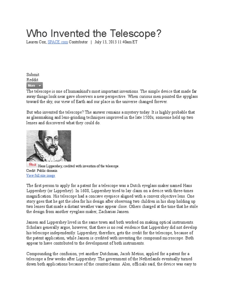 Who Invented The Telescope PDF Telescope Lens (Optics)