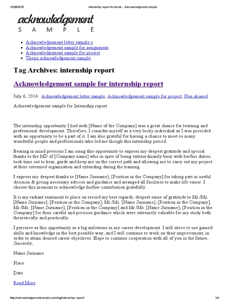 Internship Report Acknowledgment Sample | PDF | Thesis