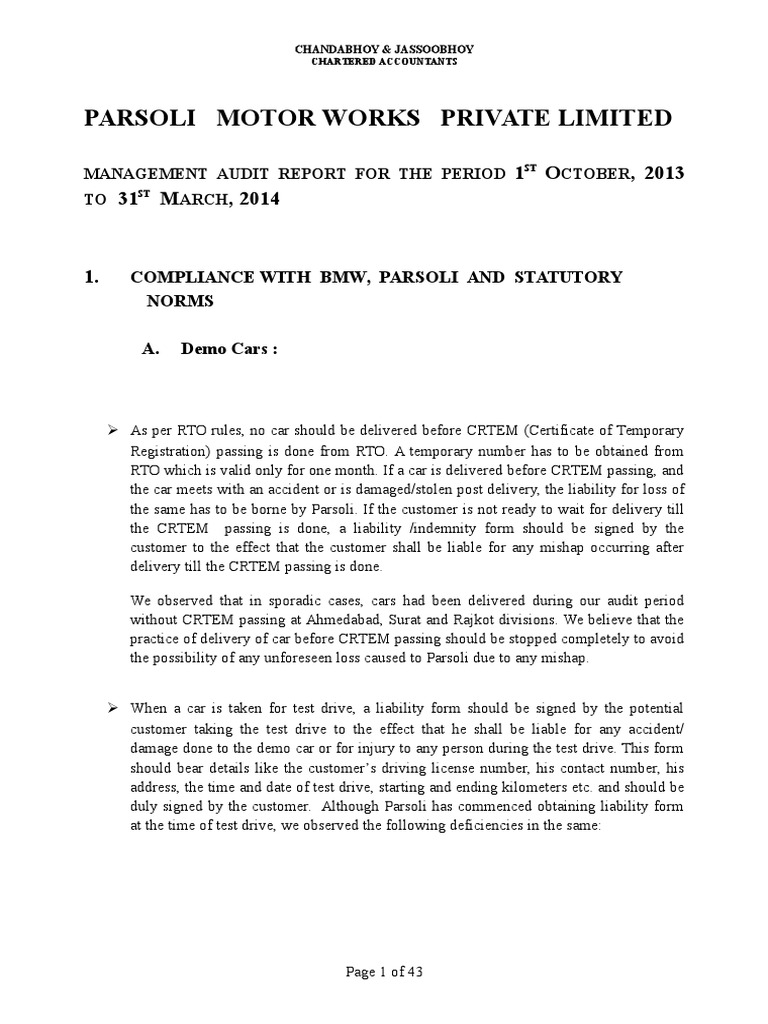 Parsoli Management Audit Report 2013-14 | PDF | Inventory | Bmw