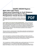 Academics of SAARC-ASEAN Regions Mark Inter-Faith Peace Observance-Unanimity to Curb Religious Blasphemies-Cross-Ethnic Peace Perspectives Voiced Across Asia