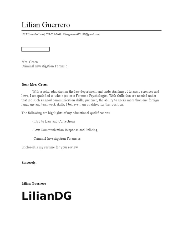 Forensic Scientist Cover Letter | PDF | Law Enforcement Techniques ...