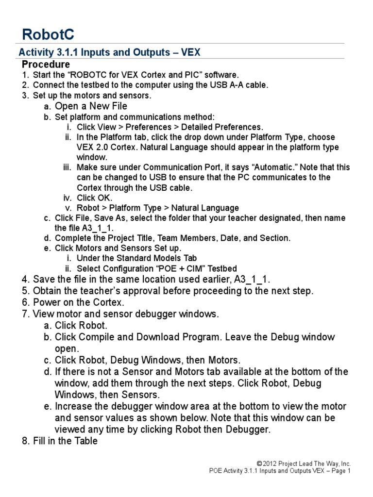 Robotc: Procedure | PDF | Computer Keyboard | Robotics