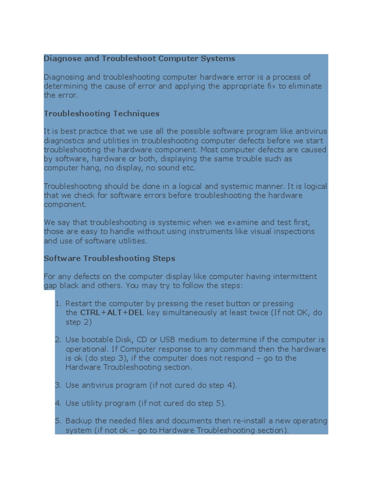 Troubleshooting Computer Systems Guide | PDF | Troubleshooting ...