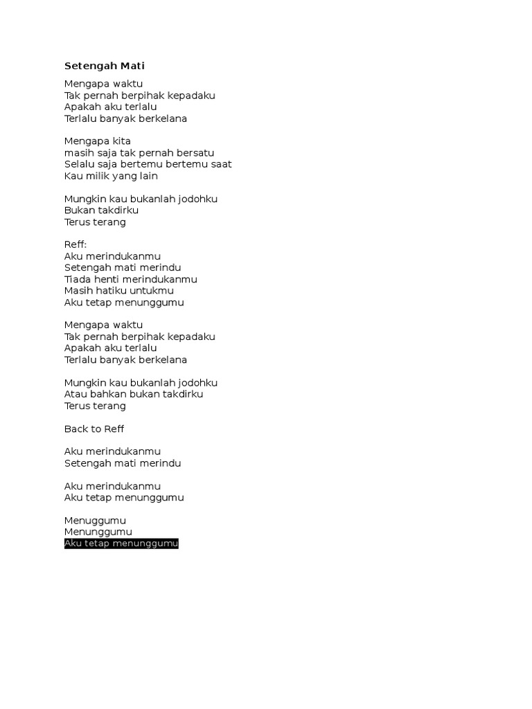 Lirik Lagu Rindu Setengah Mati