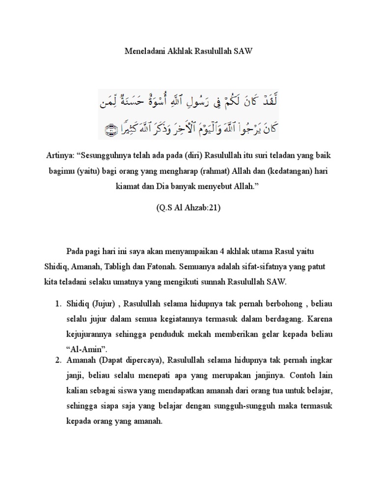 Meneladani Akhlak Rasulullah Saw Pdf
