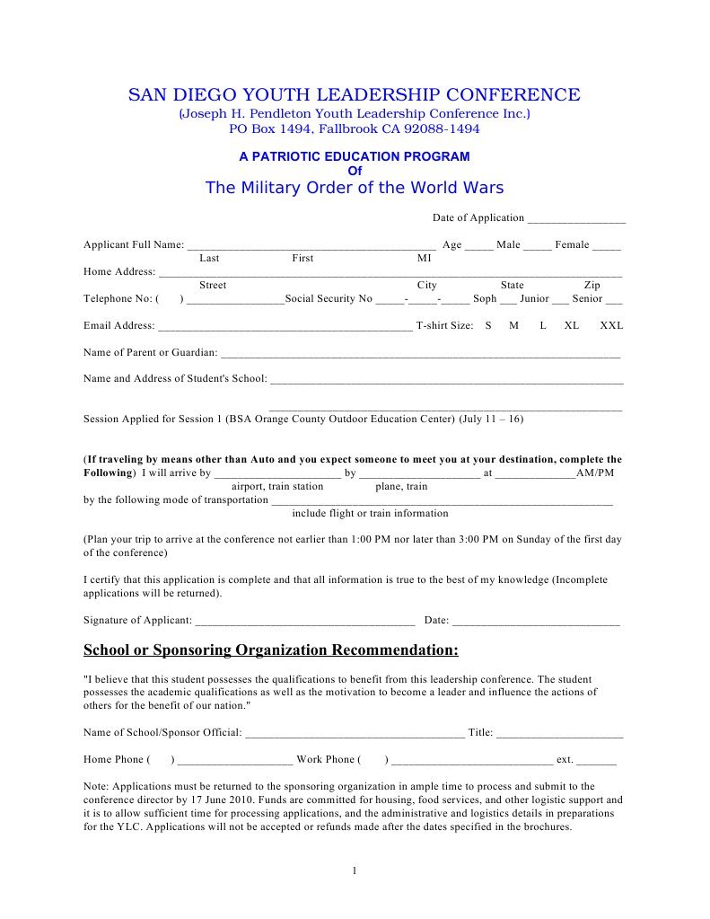 San Diego YLC Application 2010 | PDF