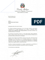 Carta de Condolencias Del Presidente Danilo Medina A Zemara Alma Viuda Troncoso Por Fallecimiento de Su Esposo, Manuel de Jesús Troncoso Barrera