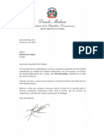 Carta de Condolencias Del Presidente Danilo Medina A Nélsida Marmolejos Por Fallecimiento de Su Padre, Fillo Marmolejos