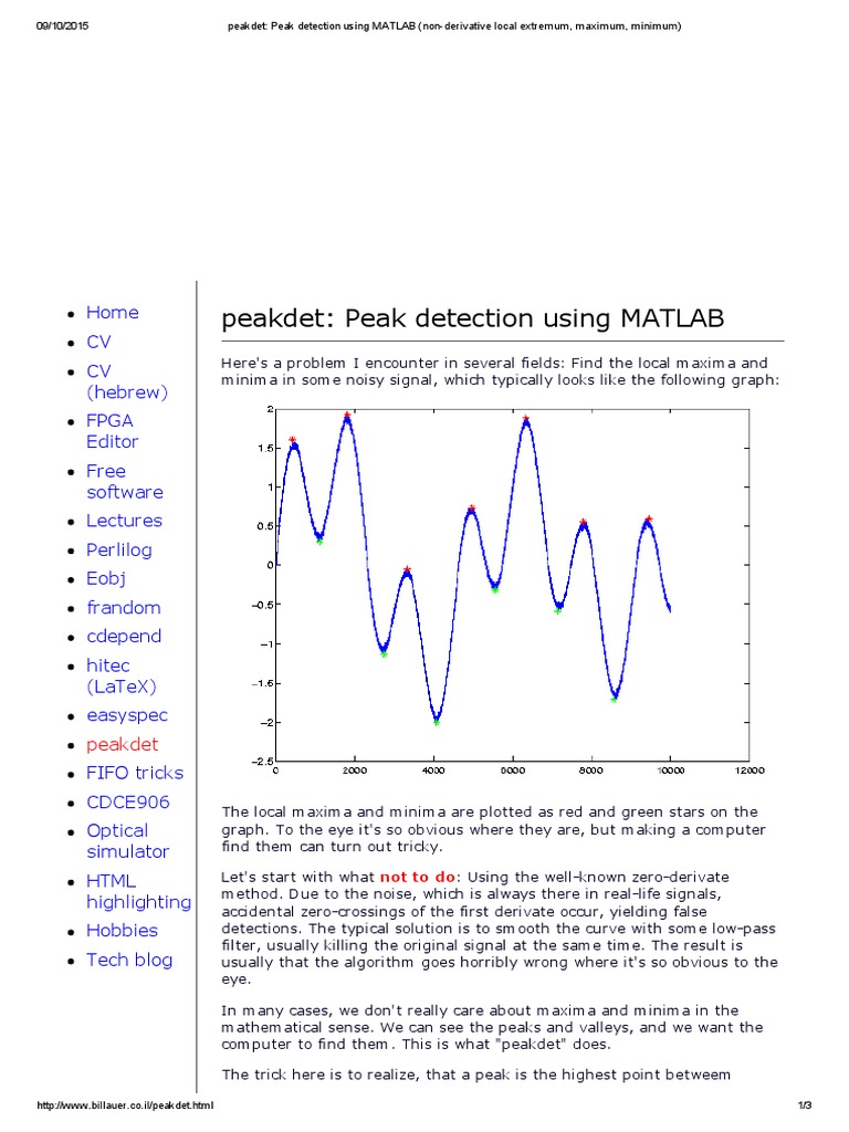 Peakdet_ Peak Detection Using MATLAB (NonDerivative Local Extremum