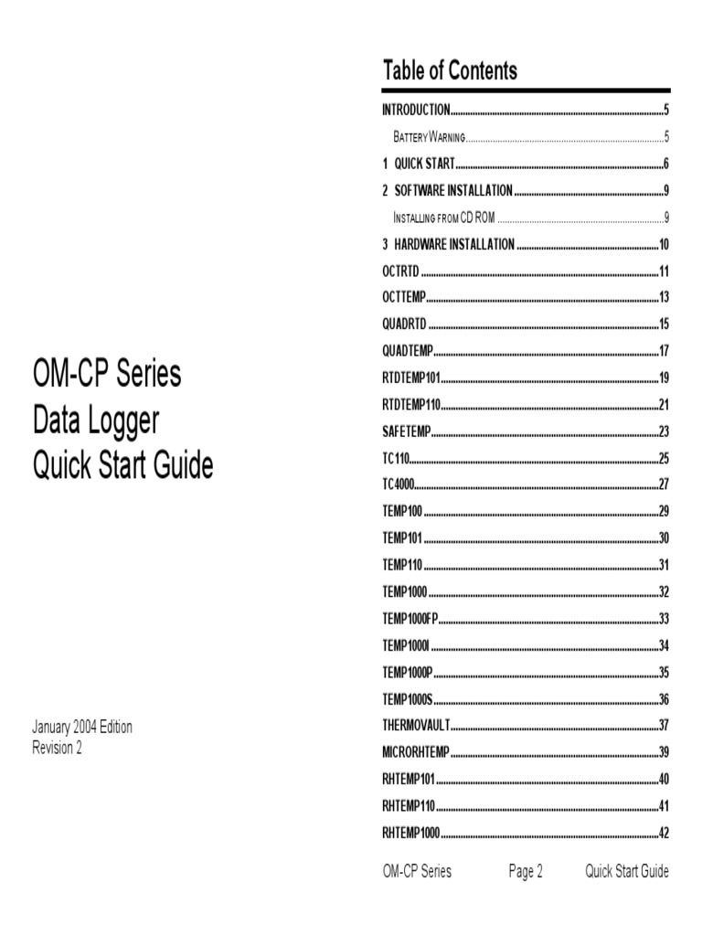 OM-CP Data Logger Quick Start Guide | PDF | Battery (Electricity ...