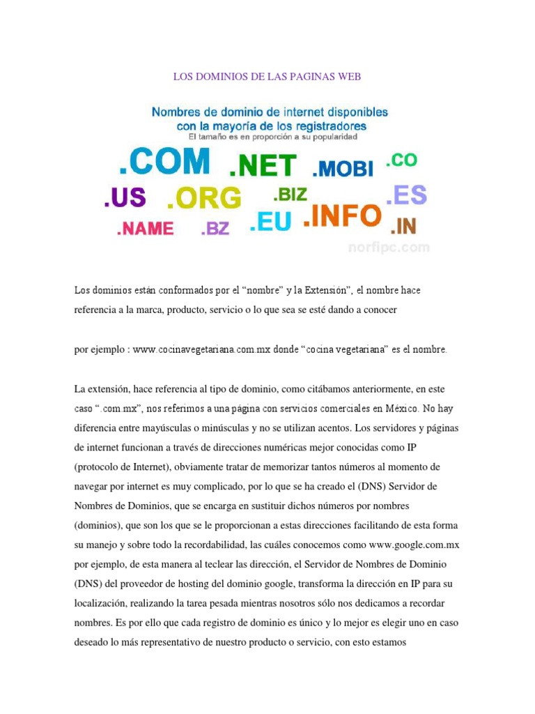Los Dominios de Las Paginas Web PDF | PDF | Nombre de dominio ...