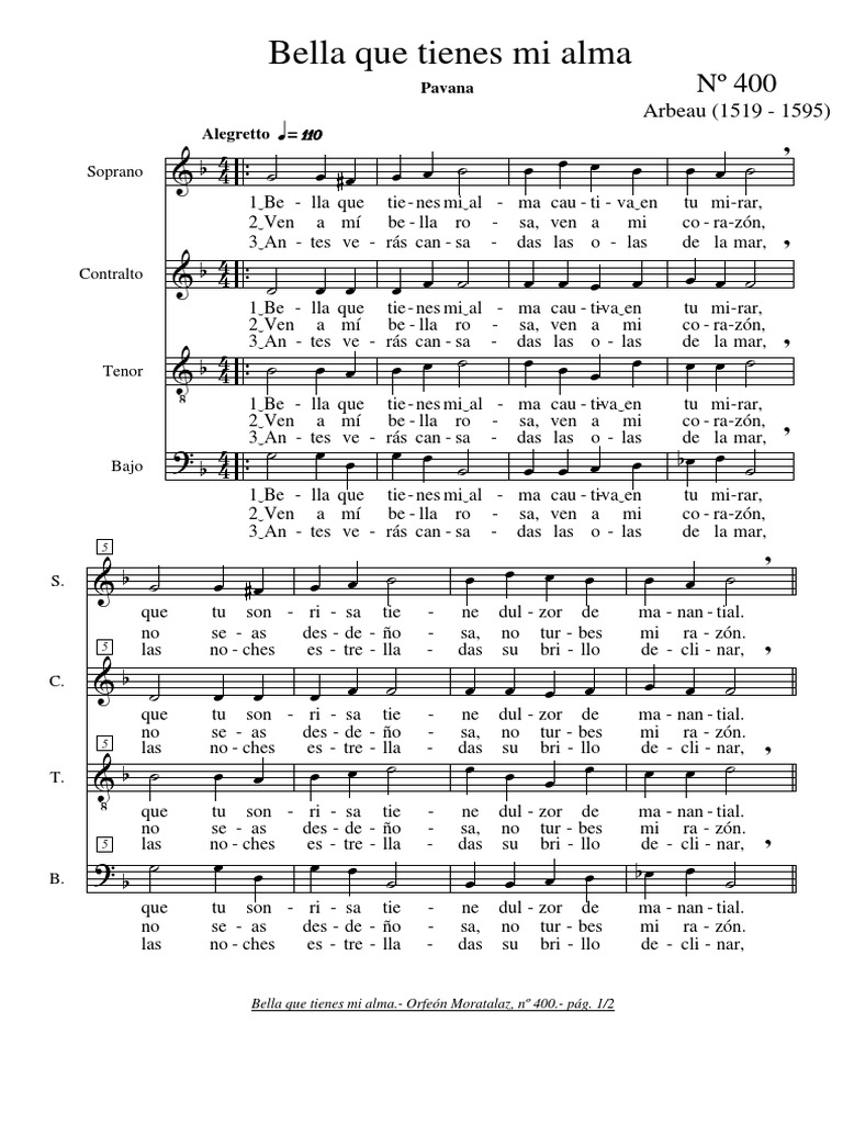 Bella Que Tienes Mi Alma Partitura