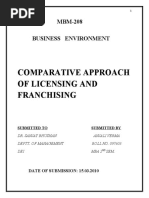 Comparative Approach of Licensing and Franchising: MBM-208 Business Environment