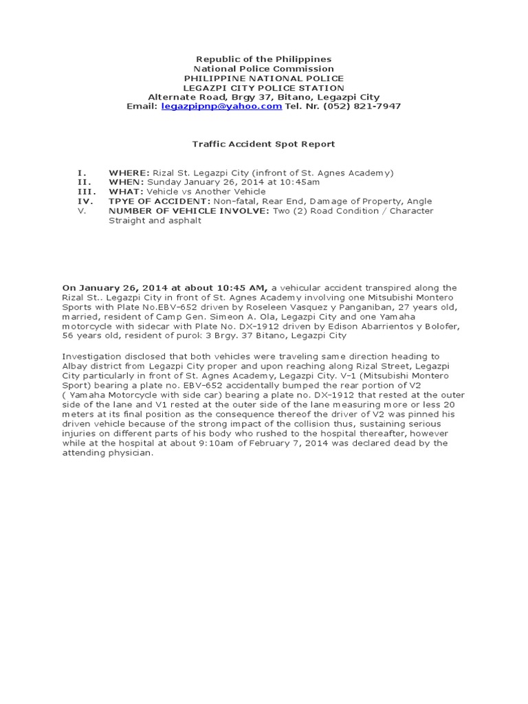 Traffic Accident Report: Legazpi City | PDF