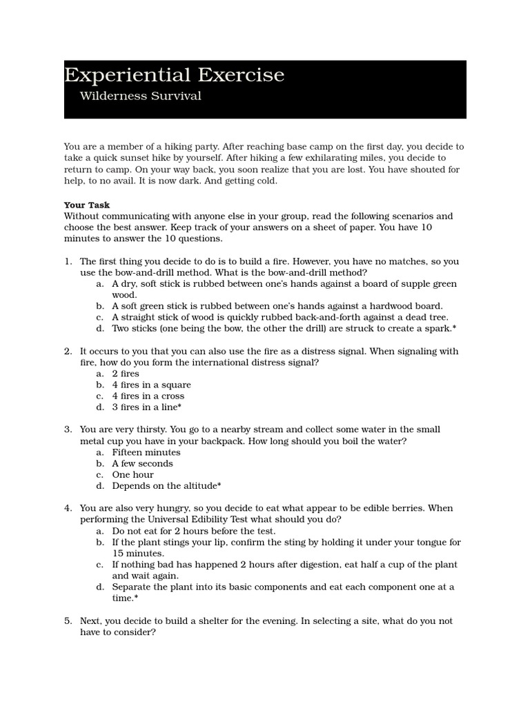 Wilderness Survival Team Exercise | PDF | Spider | Nature