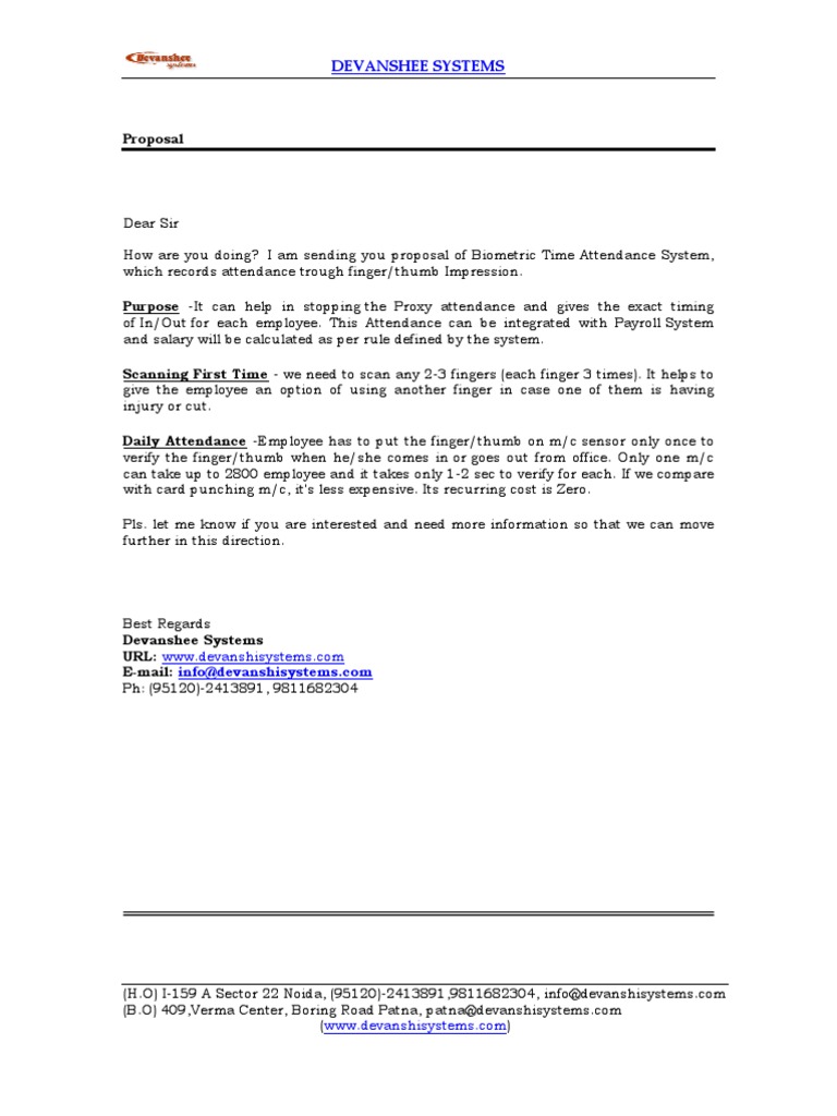 Biometric Proposal Fingerprint Biometrics