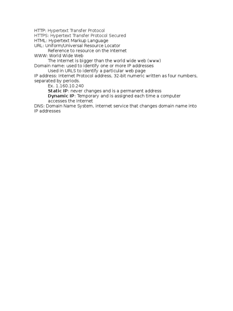 Internet Protocols and Terms Guide | PDF