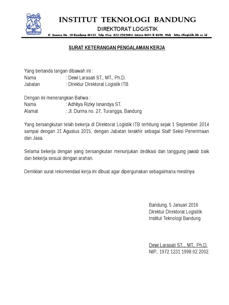 Surat Rekomendasi Pekerjaan