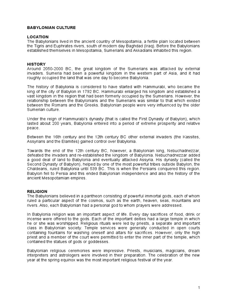 Babylonian Culture PDF Babylonia Babylon