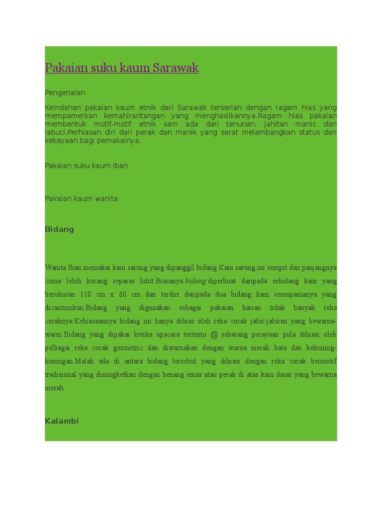 Pakaian Suku Kaum Sarawak Pdf