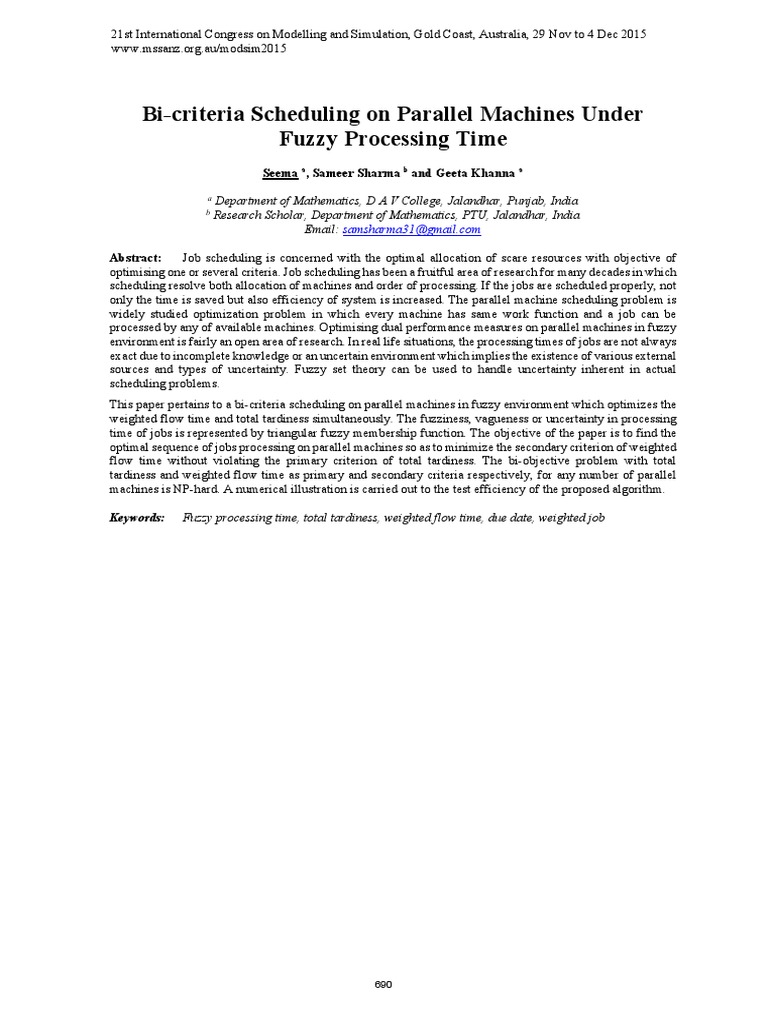 Bi-Criteria Fuzzy Scheduling on Machines | PDF | Fuzzy Logic ...