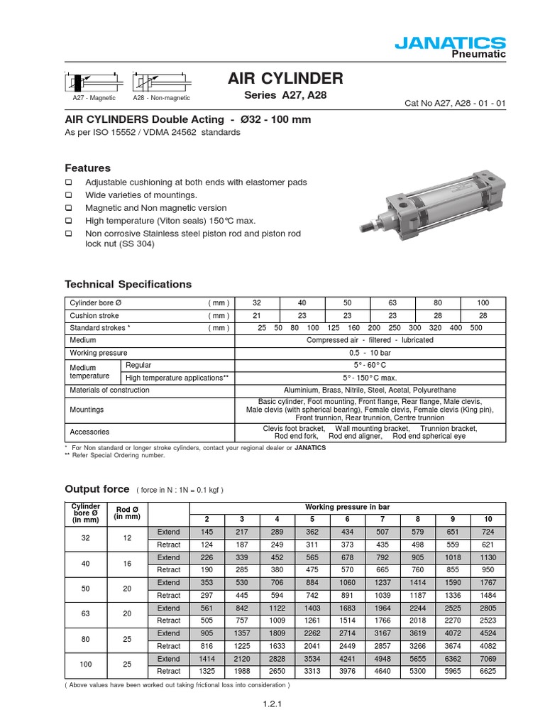 Janatics A27 A28 Air Cylinder Catalogue | PDF | Switch | Cylinder (Engine)
