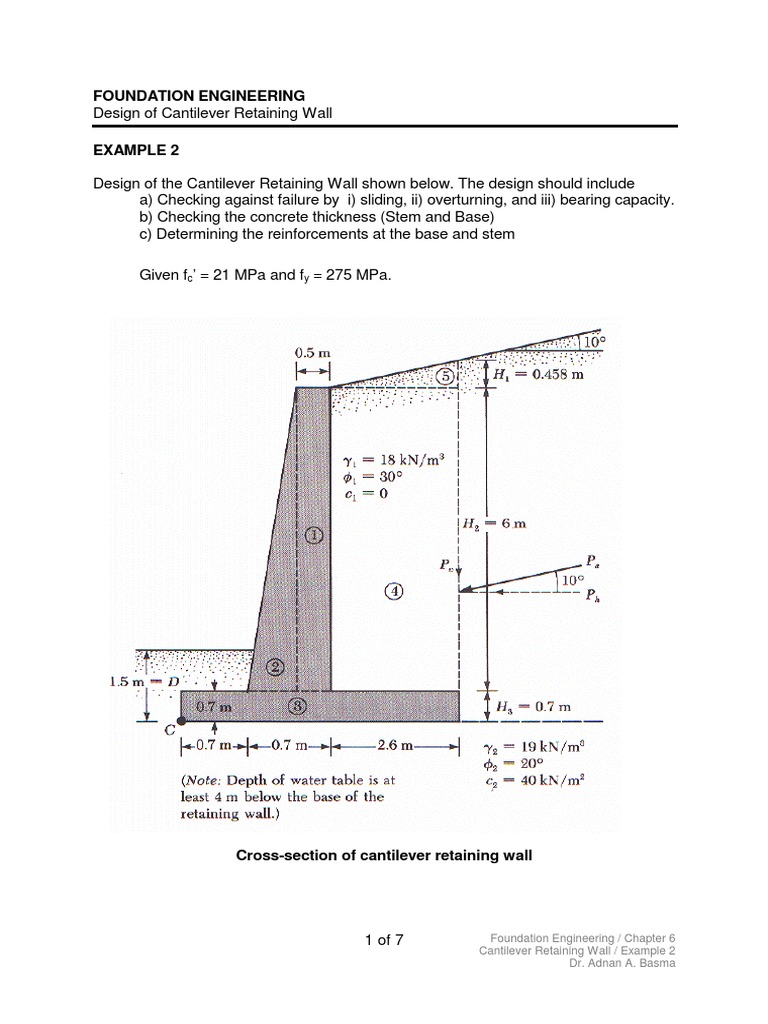 Comprehensive Design of a 6m High Cantilever Retaining Wall Including ...