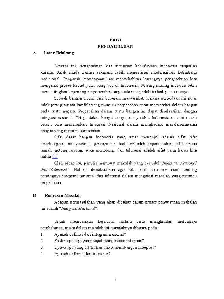 Contoh Makalah Integrasi Nasional Utama