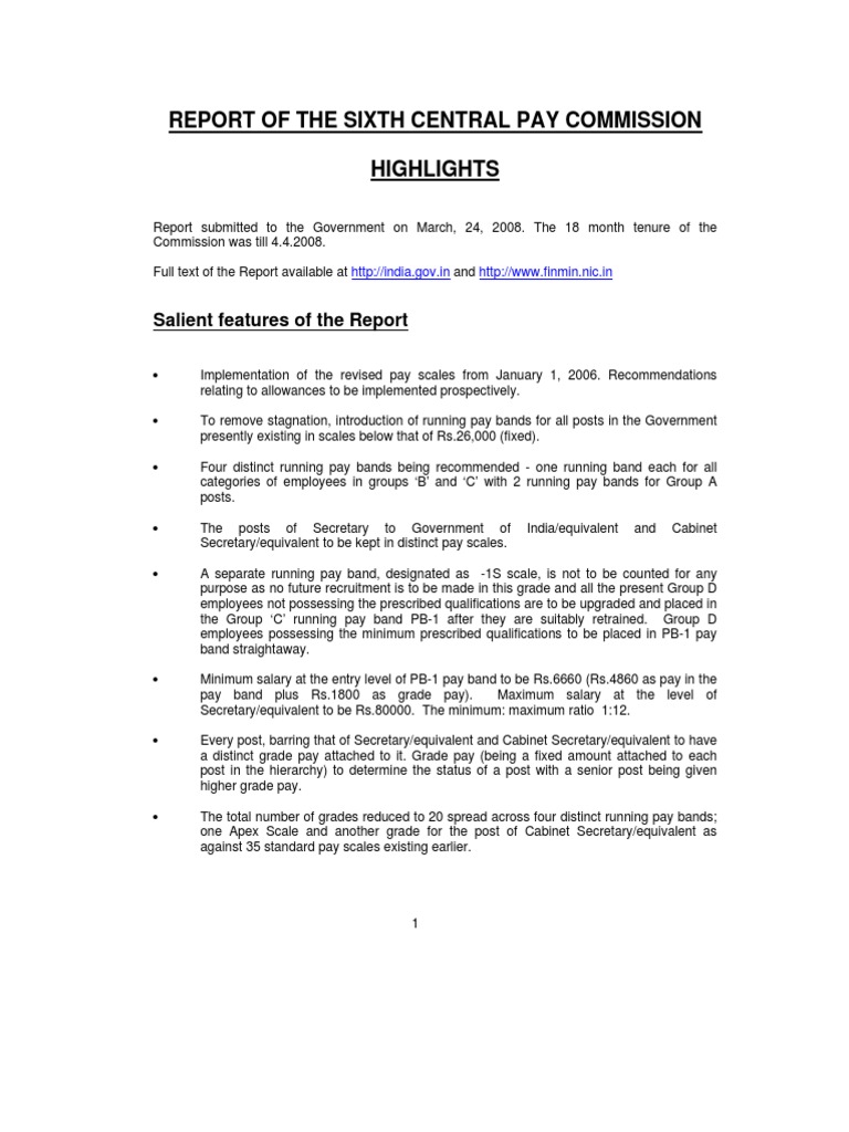 6th Pay Commission Report Pension Welfare