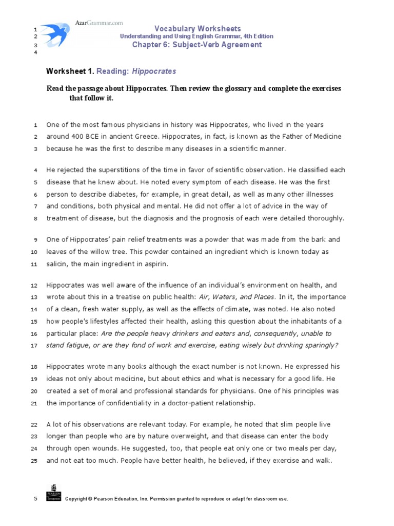 Worksheet 1. Read The Passage About Hippocrates. Then Review The ...