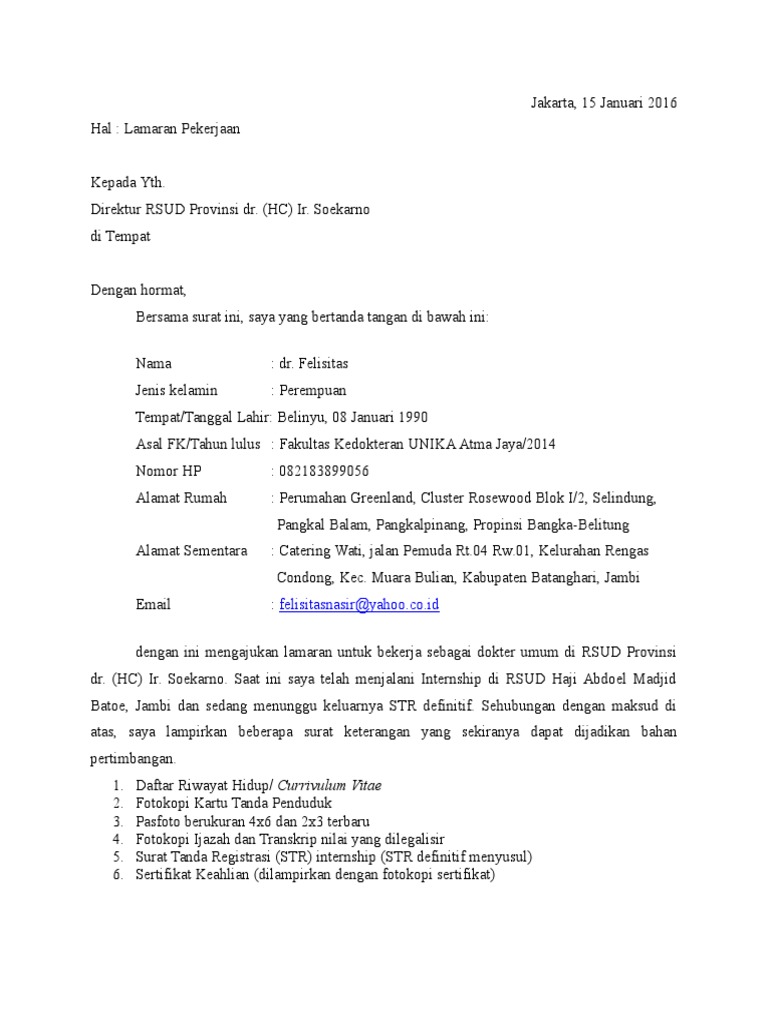Surat Lamaran Ptt Daerah Rsud Prosi