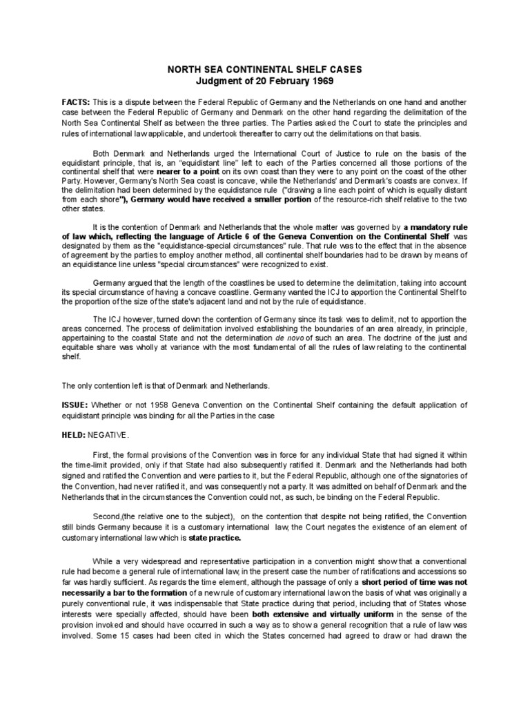 North Sea Continental Shelf Case Summary | PDF | Legal Concepts