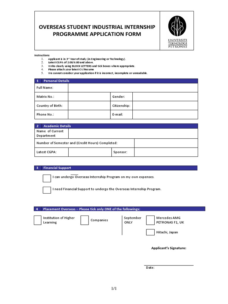 Overseas Student Internship Application Form | PDF