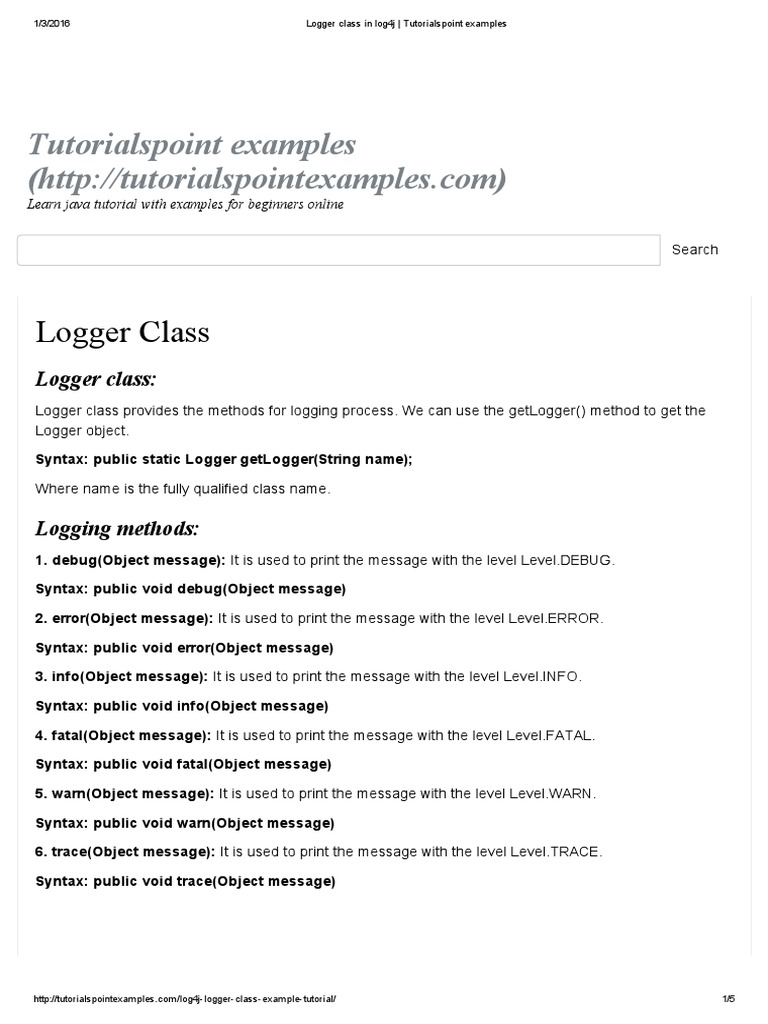 Logger Class in Log4j - Tutorialspoint Examples | PDF | Java Platform ...