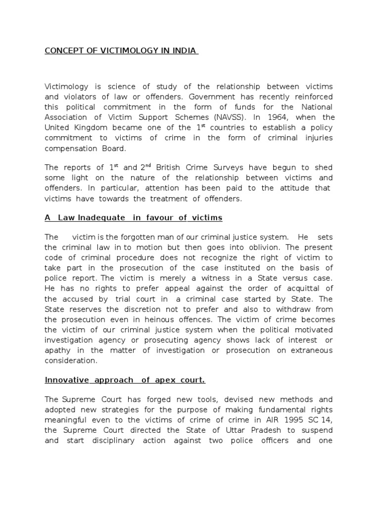 Victimology and Rights in India | PDF | Victimology | Criminal ...