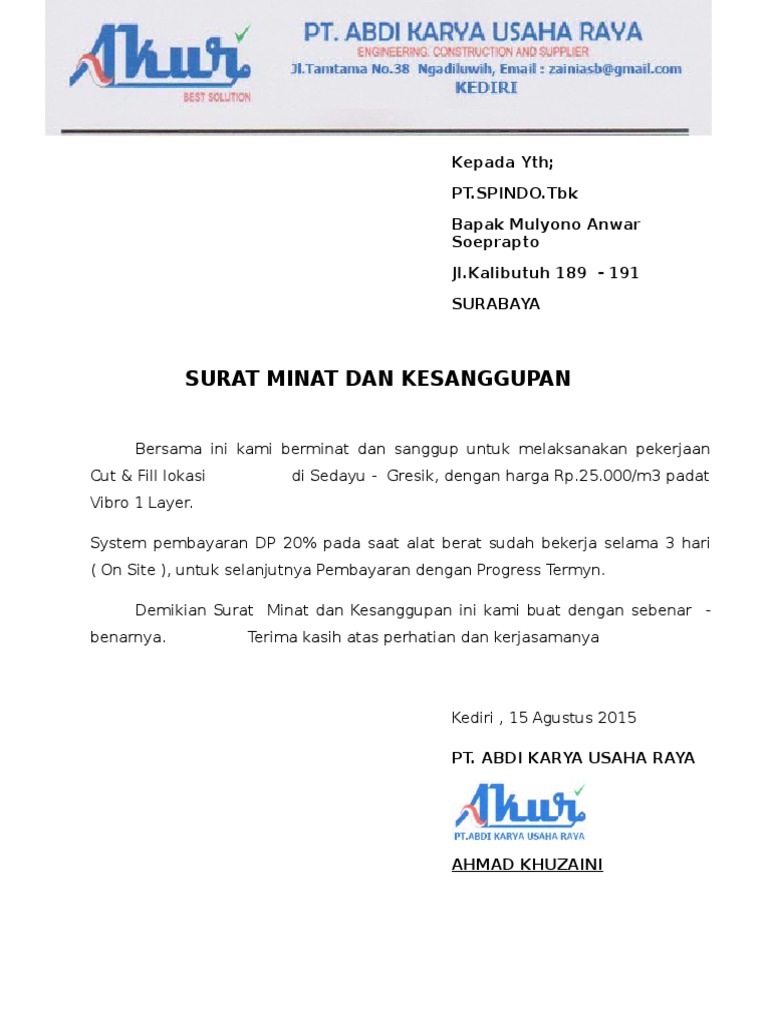 Surat Minat Dan Kesanggupan