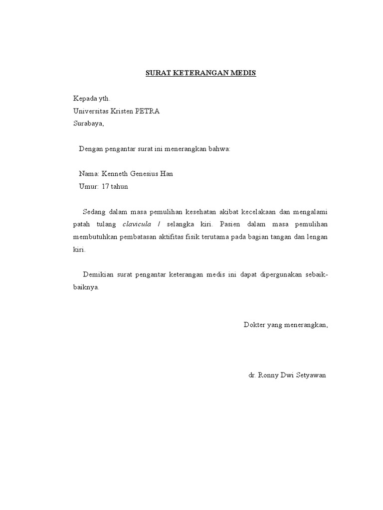 Contoh Surat Keterangan Medis