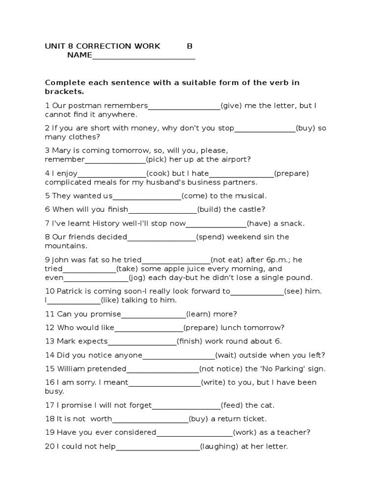 Verb Form Exercises and Corrections | PDF