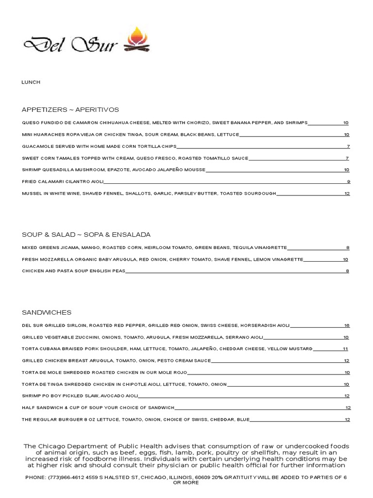 Chicago Lunch Menu: Appetizers & Entrees | PDF
