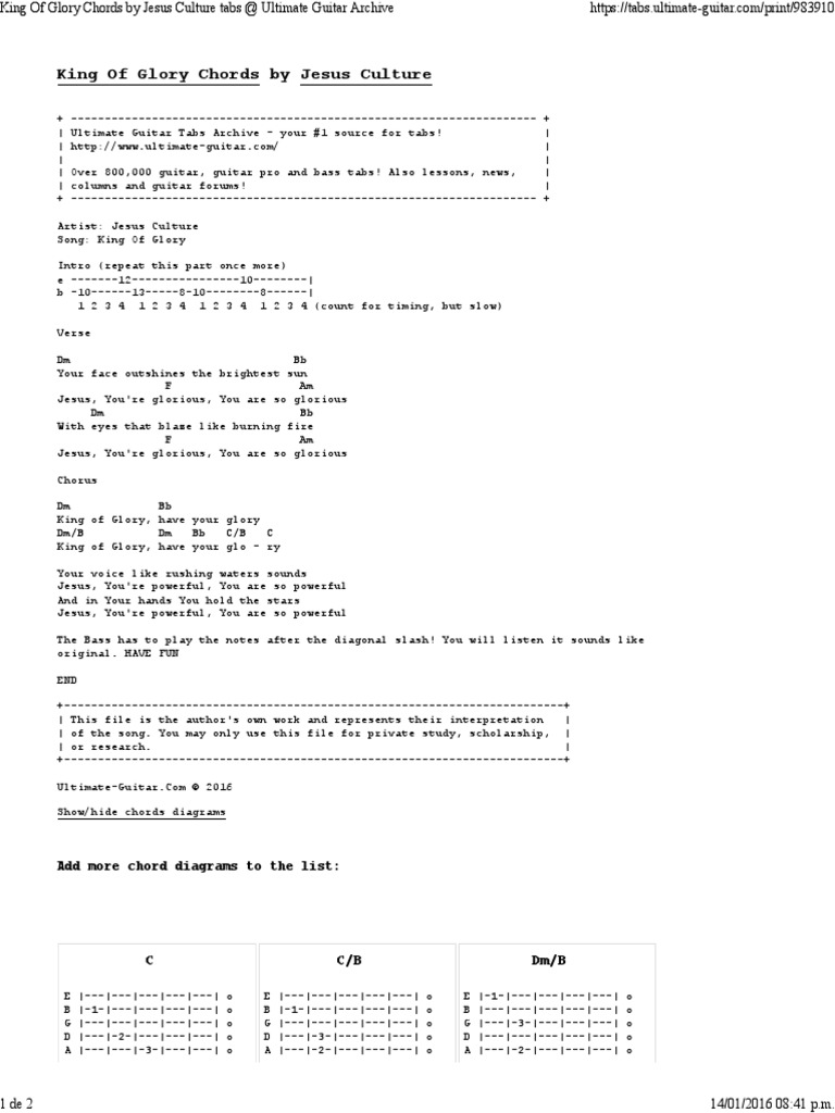 King of Glory Chords by Jesus Culture C C/B DM/B PDF