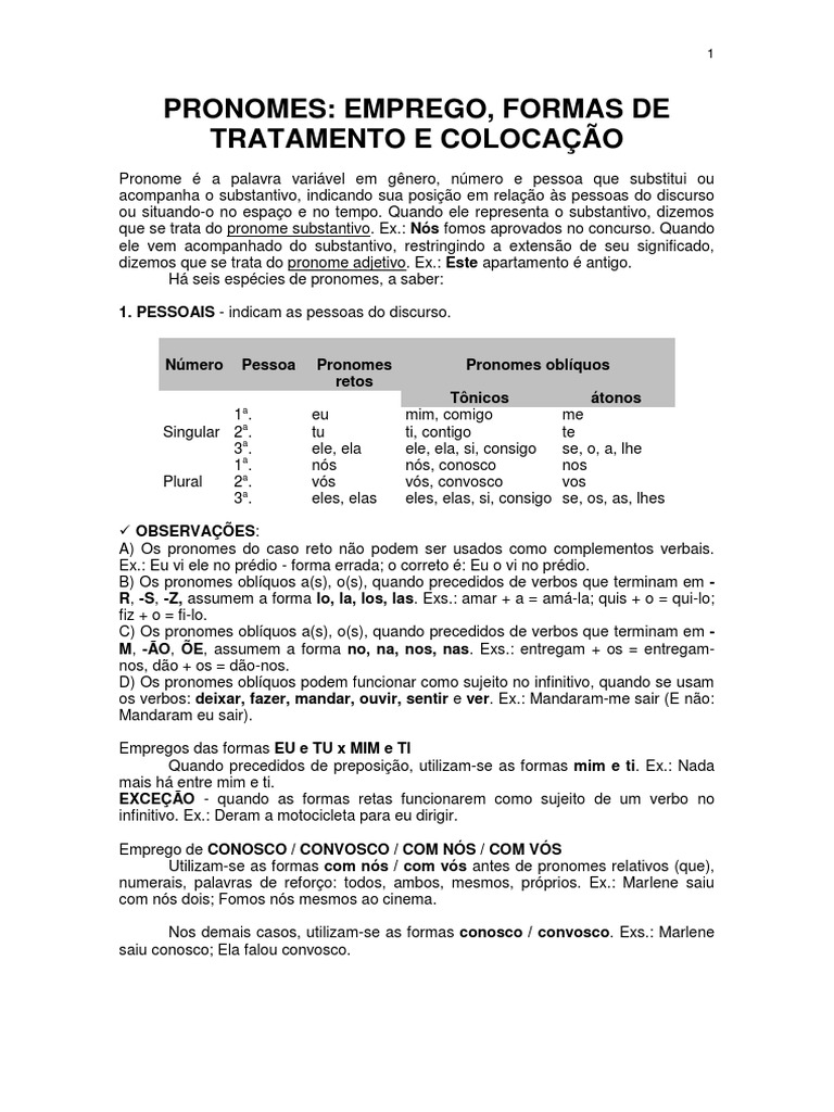 Pronomes Emprego Colocacao Formas | PDF